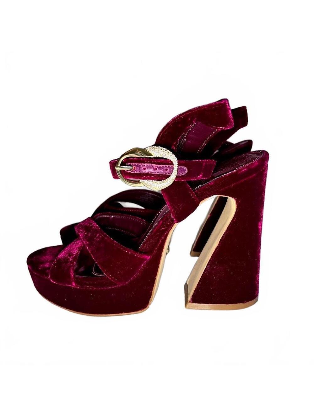 Vince Camuto Burgundy Velvet Geometric Block Heel Platform Heels Size 9 - Picture 3 of 8